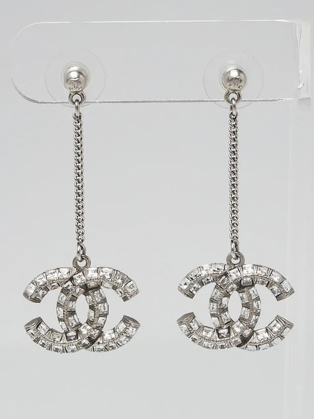 Silver Crystal Drop Logo Earrings - Women Jewelry